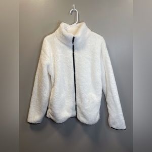 NWT - PINK plush zip up. White. Size medium.